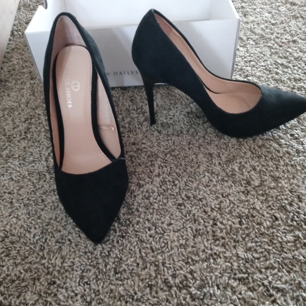 Black Suede Stiletto Heels.
